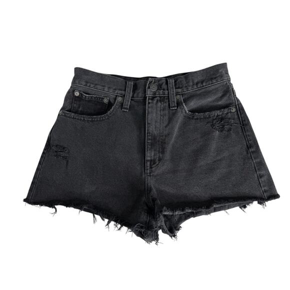 Madewell Mom Jean Shorts Raw Hem Denim Washed Black Womens Size 26 - Picture 1 of 10